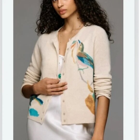 Anthropologie Sweaters - Anthropologie The Juliet Cashmere Cardigan Sweater Birds Graphics size S
